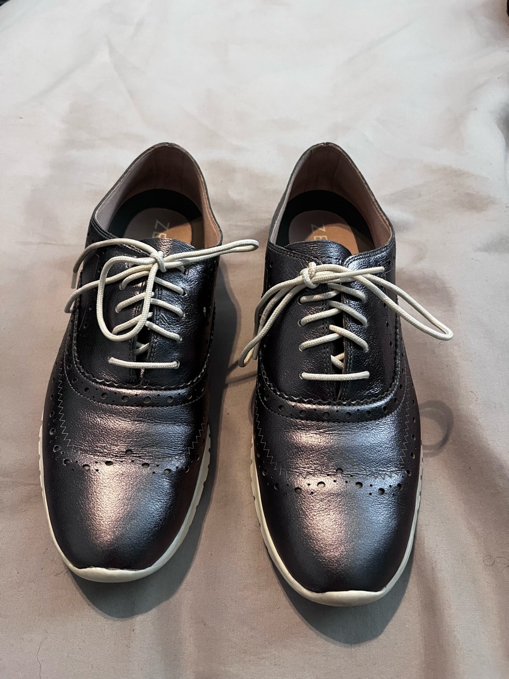 Cole Haan Zero Grand women’s silver/Grey Leather Wingtip Oxford with Laces